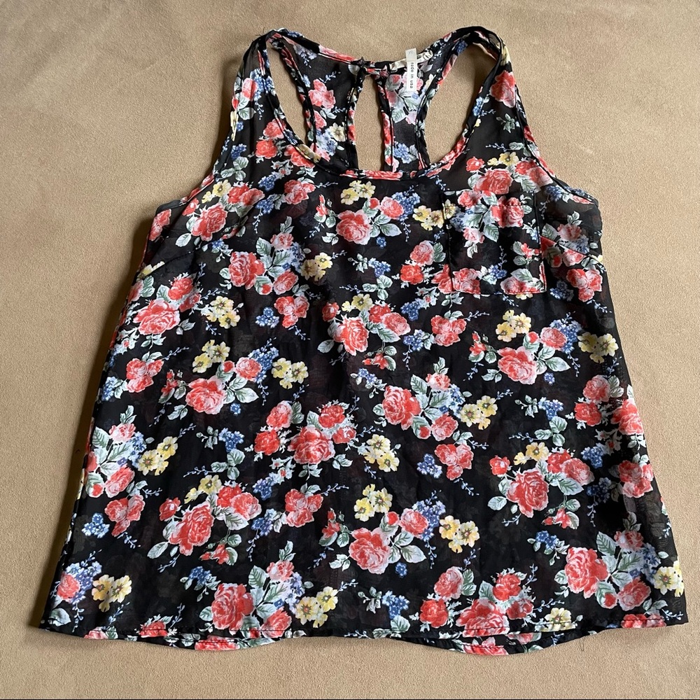 Kirra Floral Tank - Black and Pink, Size M